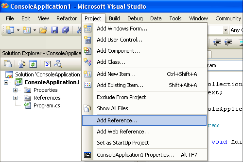 Project menu Project menu